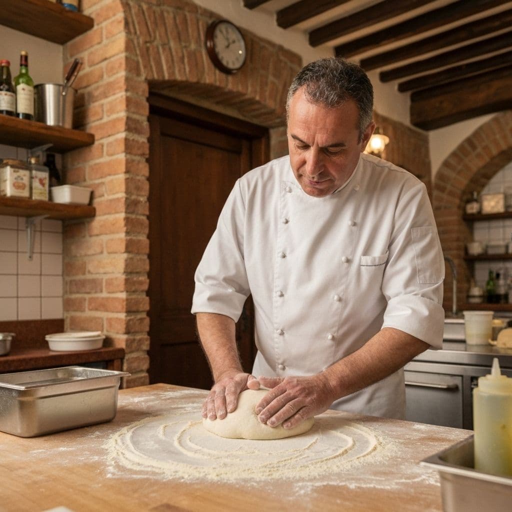 Nasz szef kuchni przygotowujący ciasto na pizzę