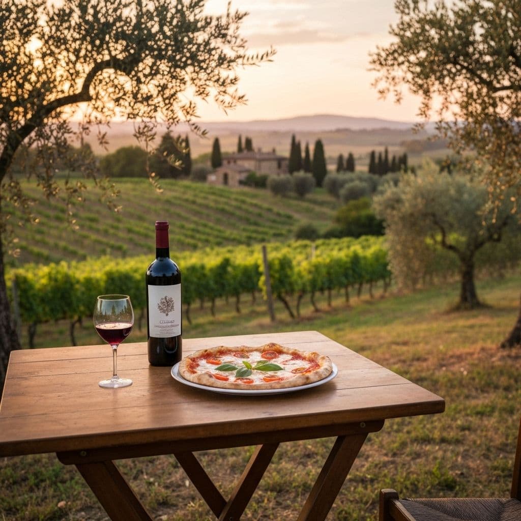 Toskańska willa z pizzą i winem